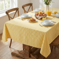 Sonnengelbes Gingham-Karo-Landhaus-Cottage