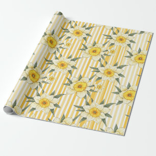 Sonnengelbes Narzissen-Blumenstreifenmuster Geschenkpapier