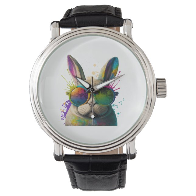 Sonnengesicht Cool Osterhase mit Brille Armbanduhr (Vorderseite)