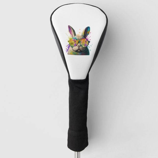 Sonnengesicht Cool Osterhase mit Brille Golf Headcover (Vorderseite)