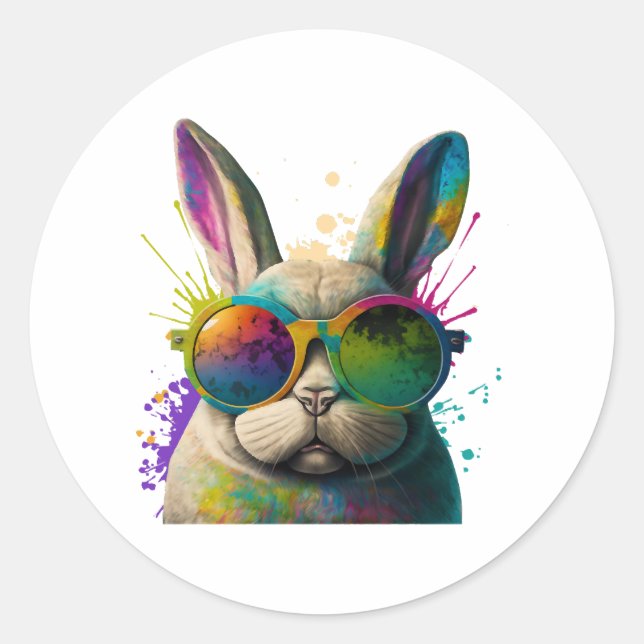 Sonnengesicht Cool Osterhase mit Brille Runder Aufkleber (Vorderseite)