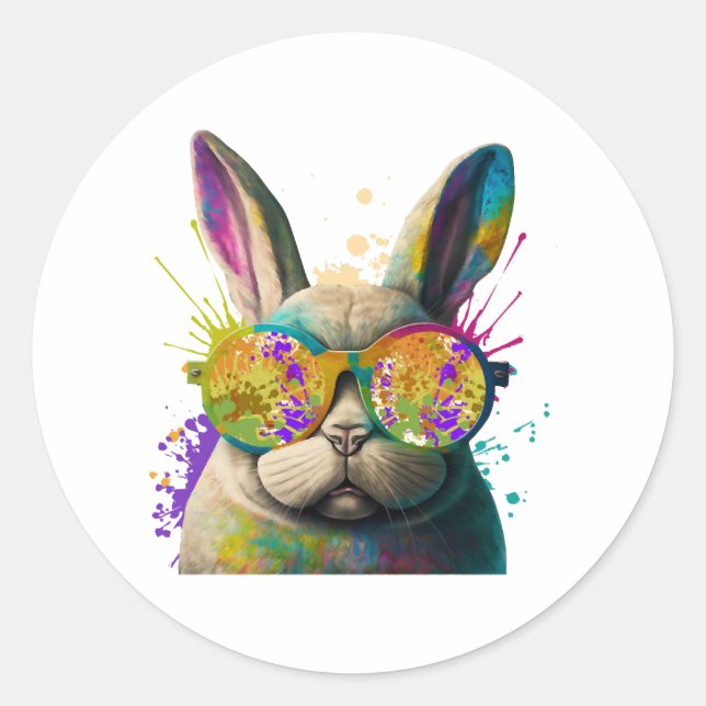 Sonnengesicht Cool Osterhase mit Brille Runder Aufkleber (Vorderseite)