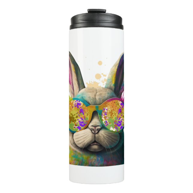 Sonnengesicht Cool Osterhase mit Brille Thermosbecher (Vorderseite)