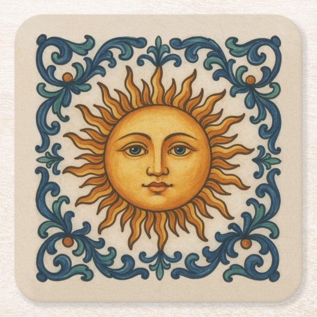 SonnenGesicht Rechteckiger Pappuntersetzer (Vorderseite)