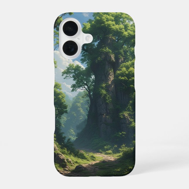 Sonnengesprenkelter Waldweg iPhone 16 Hülle (Rückseite)