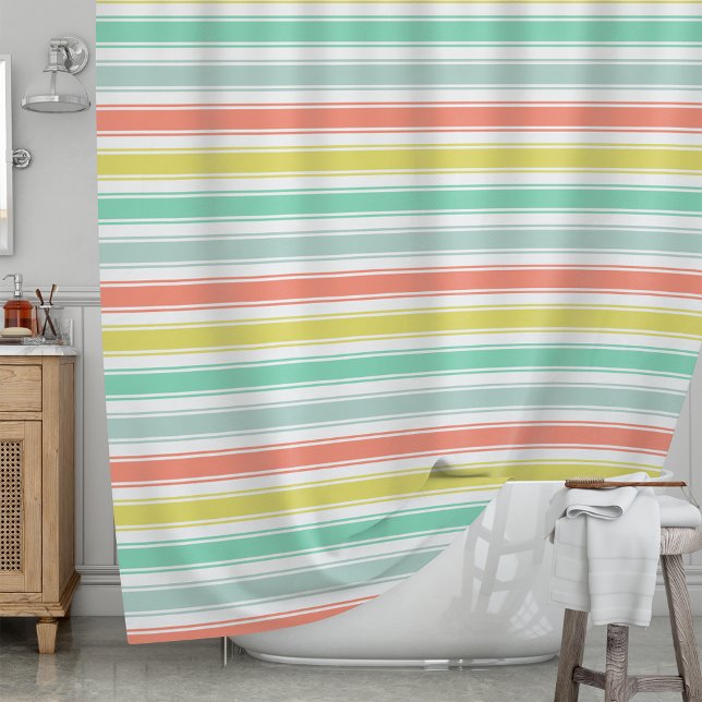 Sonnengewaschene Neon Summer Cabana Stripe Duschvorhang (Von Creator hochgeladen)
