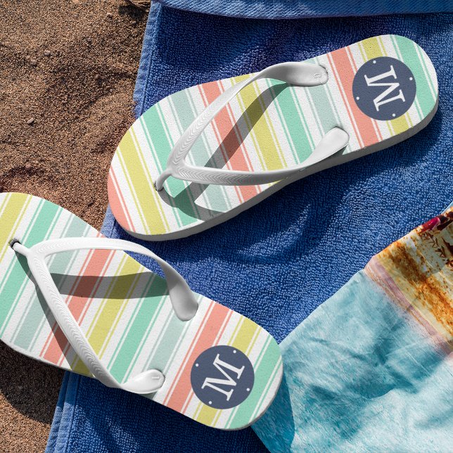 Sonnengewaschene Neon Summer Cabana Stripe Monogra Flip Flops (Von Creator hochgeladen)