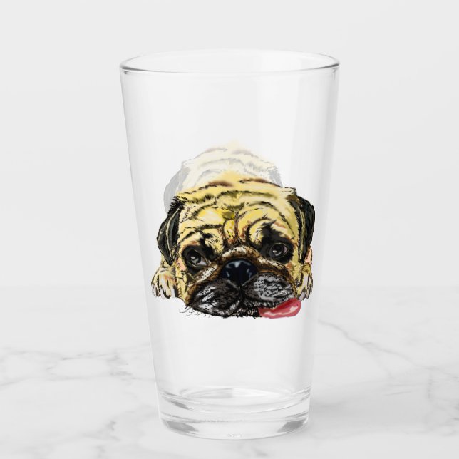Sonnenglas mit Mops Dog Glas (Vorderseite)