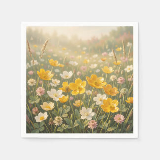 Sonnenhelle gelbe Wildblumenwiese Weiß Rosa Sommer Serviette