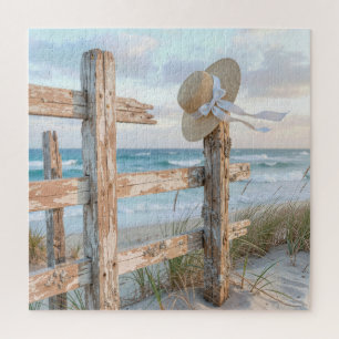 Sonnenhut auf rustikalem Strandzaunpfosten Puzzle
