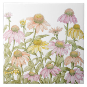 Sonnenhüte Aquarell Botanische Kunst Fliese
