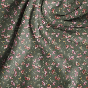 Sonnenhüte und Bienen auf dunklem Grün Stoff