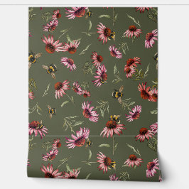 Sonnenhutfarben Echinacea Bienen Muster Tapete