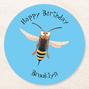 Sonnenlich wütende Hornet Wespe Cartoon Illustrati Runder Pappuntersetzer