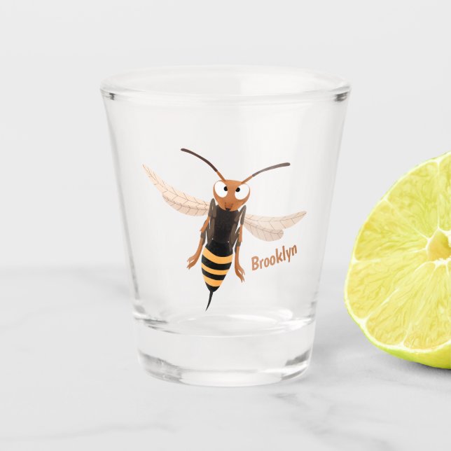 Sonnenlich wütende Hornet Wespe Cartoon Illustrati Schnapsglas (Vorderseite)