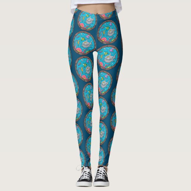 Sonnenliche Meerestiere unter Wasser Cartoon Leggings (Vorderseite)