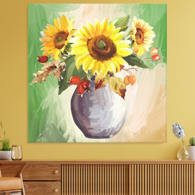 Sonnenliche Ruhe: Sonnenblumen im Blut Leinwanddruck (Insitu (Wohnzimmer))