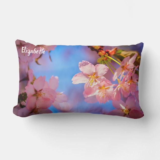 Sonnenlicht auf Sakura Blume Lendenkissen (Vorderseite)