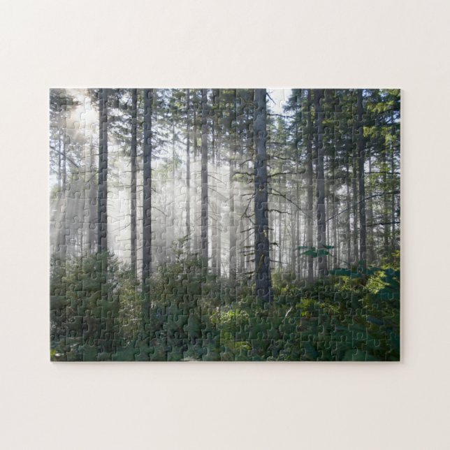 Sonnenlicht, das durch einen nebelhaften Wald Puzzle (Horizontal)
