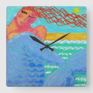 Sonnenlicht Mermaid Abstrakt Art Square Uhr