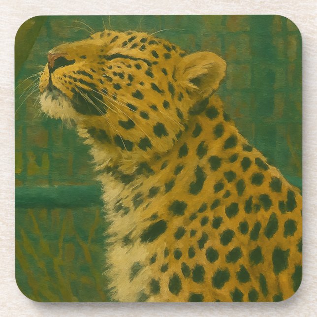 Sonnenlicht - Ruhender Leopard im Waldlicht Getränkeuntersetzer (Vorderseite)