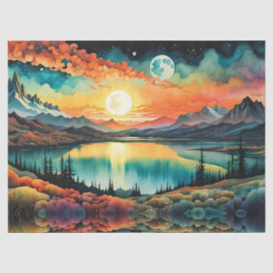 Sonnenlicht Set als der Mond steigt über Berge Seidenpapier