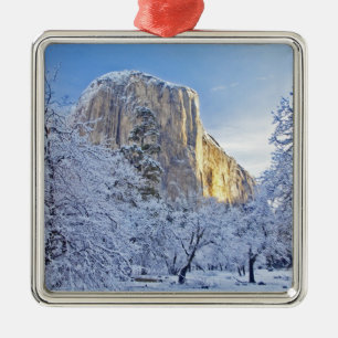 Sonnenlicht trifft El Capitan durch schneebedeckte Ornament Aus Metall