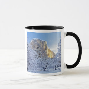 Sonnenlicht trifft El Capitan durch schneebedeckte Tasse