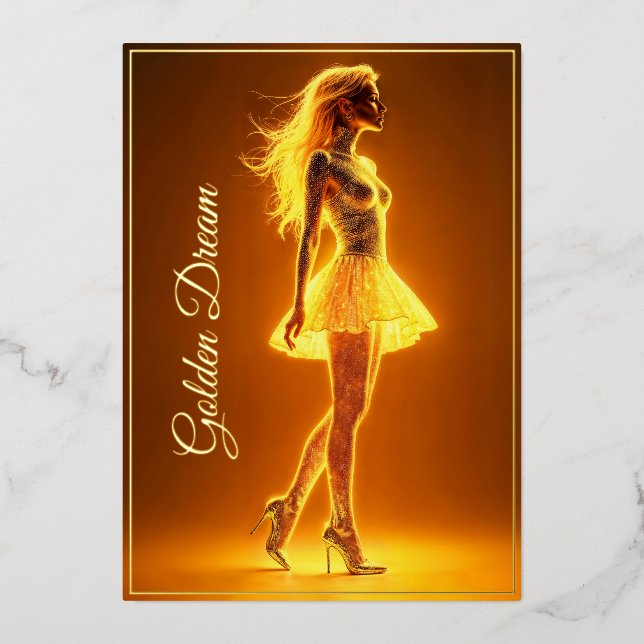 Sonnenlichte Modefrau mit Neonkörper-Glanz Folieneinladung (Vorderseite)