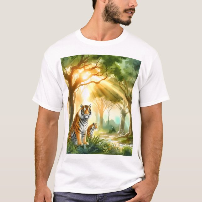 Sonnenlichtwald mit zwei Tigern T-Shirt (Vorderseite)