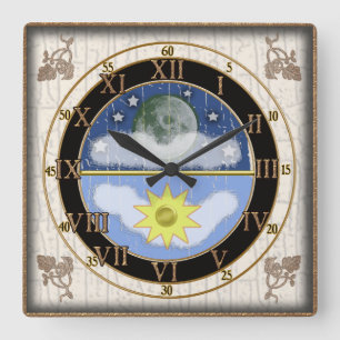 Sonnenmondscheibe Quadratische Wanduhr