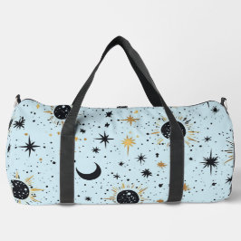 Sonnenmondstars aus Schwarz, Gold und Blau Duffle Bag