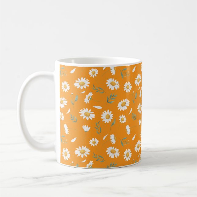 Sonnenorange Wilde Daisy Florale Gartentasse Kaffeetasse (Links)