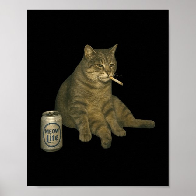 Sonnenrauchkatze Meme Zigarettenkitte trinken B Poster (Vorne)