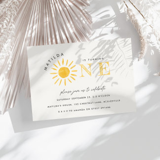 Sonnenschein 1. Geburtstag Aquarell Gelb Einladung