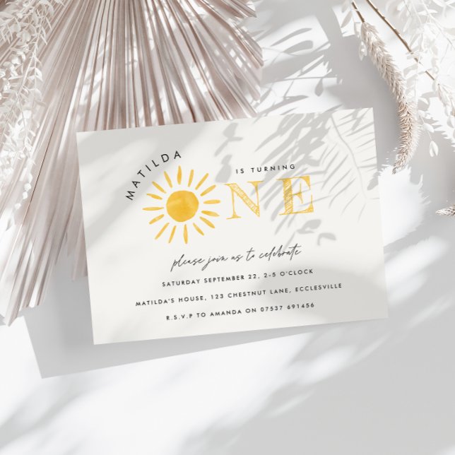 Sonnenschein 1. Geburtstag Aquarell Gelb Einladung (Von Creator hochgeladen)