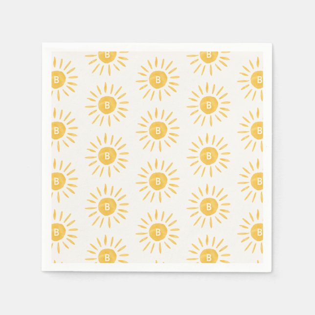 Sonnenschein 1. Geburtstag Aquarellsonne Erstmalig Serviette (Vorderseite)