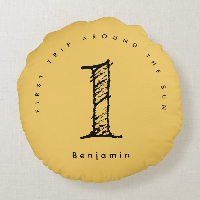 Sonnenschein 1. Geburtstag Aquarellsonne Foto Rundes Kissen (Rückseite)