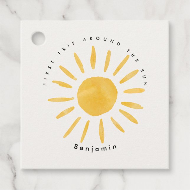 Sonnenschein 1. Geburtstag Aquarellsonne Geschenkanhänger (Vorderseite)