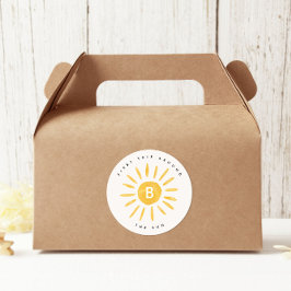 Sonnenschein 1. Geburtstag Aquarellsonne Monogramm Runder Aufkleber