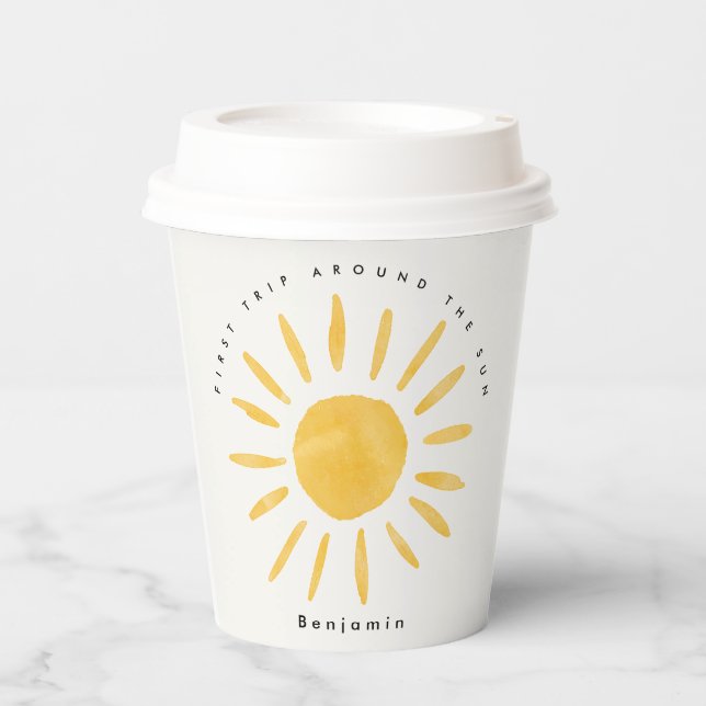 Sonnenschein 1. Geburtstag Aquarellsonne Pappbecher (Vorderseite)