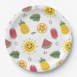 Sonnenschein, Ananas, Wassermelonen, Orangen Pappteller