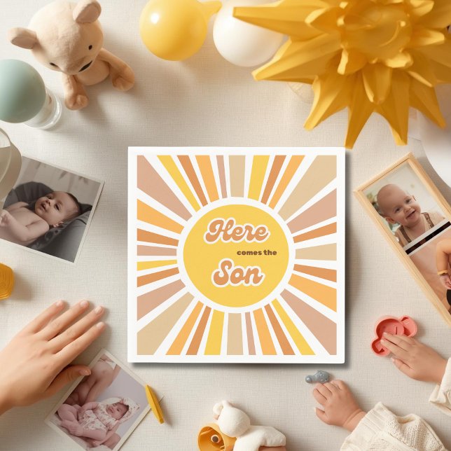 Sonnenschein-Baby-Party Boho Retro Gelbe Sonne Serviette (Von Creator hochgeladen)