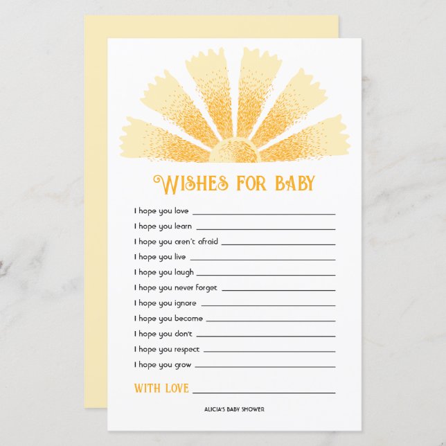 Sonnenschein-Babydusche wünscht sich ein Baby (Vorne/Hinten)