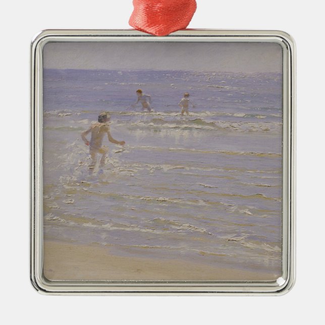 Sonnenschein bei Skagen: Schwimmende Jungen, 1892 Silbernes Ornament (Vorne)