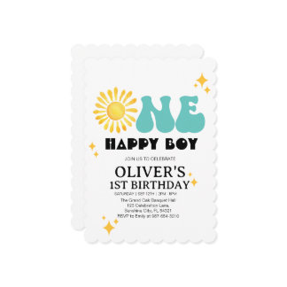 Sonnenschein, Boho One Happy Boy Erster Geburtstag Einladung