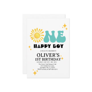Sonnenschein, Boho One Happy Boy Erster Geburtstag Einladung