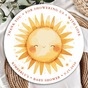 Sonnenschein Boho Süße Sonne Baby Shower Dankeschö Runder Aufkleber