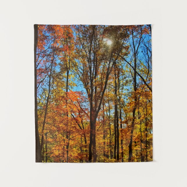 Sonnenschein durch Herbstwald Wandteppich (Vorderseite)