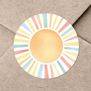 Sonnenschein Farbige Wasserfarbe Sonne Runder Aufkleber
